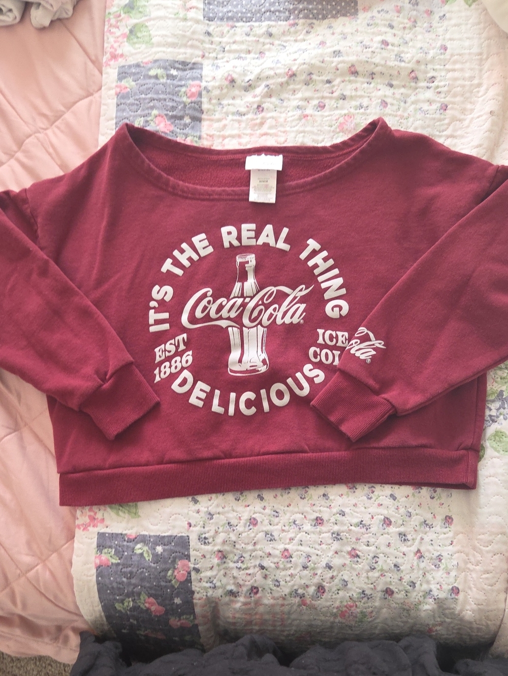 Coca-Cola Maroon Off Shoulder Cropped Sweater